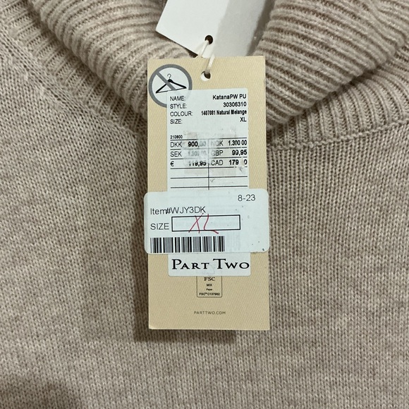 Part Two (Copenhagen) NWT XL Beige Wool Sweater - Picture 3 of 10